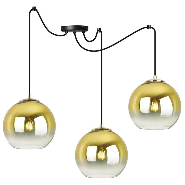 Závesné svietidlo Bergen Gold Spider, 3x zlaté/transparentné sklenené tienidlo (fi 20cm)