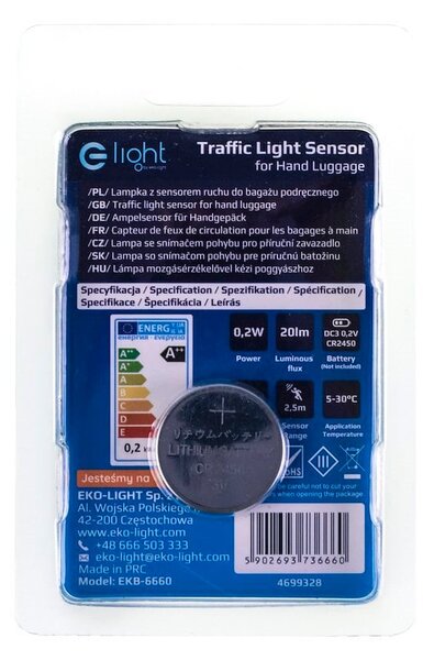 LED svietidlo do príručnej batožiny, 1x LED 0,2w 4000k, w, pohybový senzor