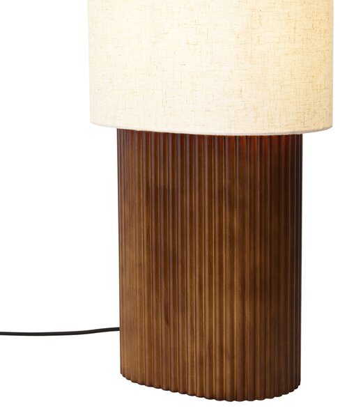 Japandi stojacia lampa z orechového dreva s látkovým tienidlom 90 cm - Lamel