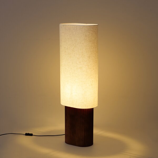 Japandi stojacia lampa z orechového dreva s látkovým tienidlom 90 cm - Lamel
