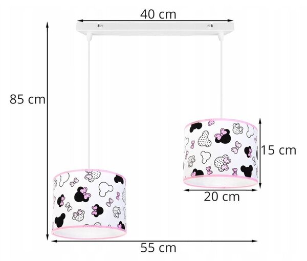 Detské závesné svietidlo Minnie, 2x textilné tienidlo so vzorom