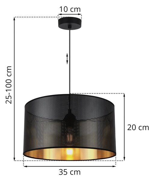 Závesné svietidlo Asti0, 1x čierne PVC tienidlo, (fi 35cm), g, b