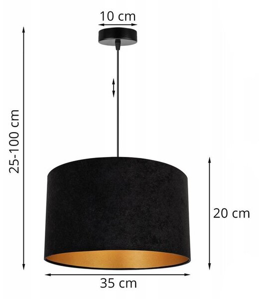 Závesné svietidlo Mediolan, 1x čierne/zlaté textilné tienidlo, (fi 35cm)