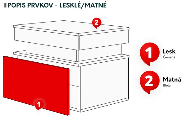 Mirjan24 Nočný stolík Lestirola 1S, Farba: biela / biely lesk 5903211283864
