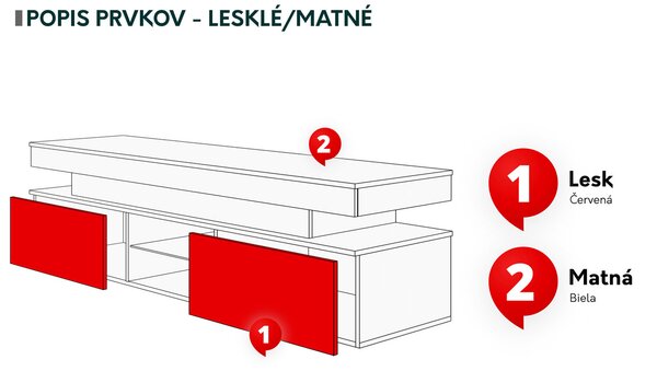 Mirjan24 TV stolík/skrinka s LED osvetlením Lestirola 2D 190, Farba: biela / biely lesk 5903211283888