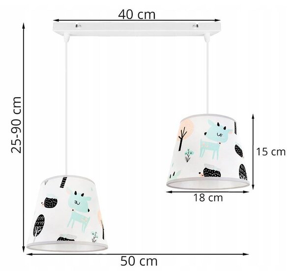 Detské závesné svietidlo Bambi, 2x textilné tienidlo so vzorom, s