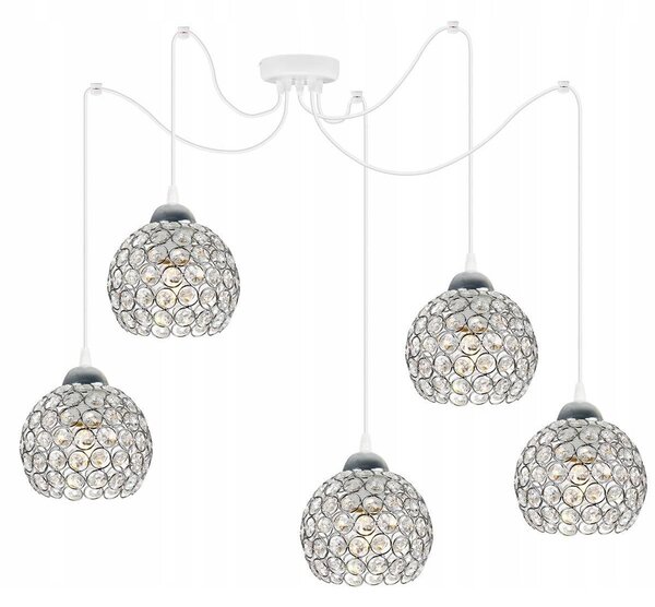 Závesné svietidlo Crystal Spider, 5x strieborné krištáľové tienidlo, (chrómové uchytenie), w