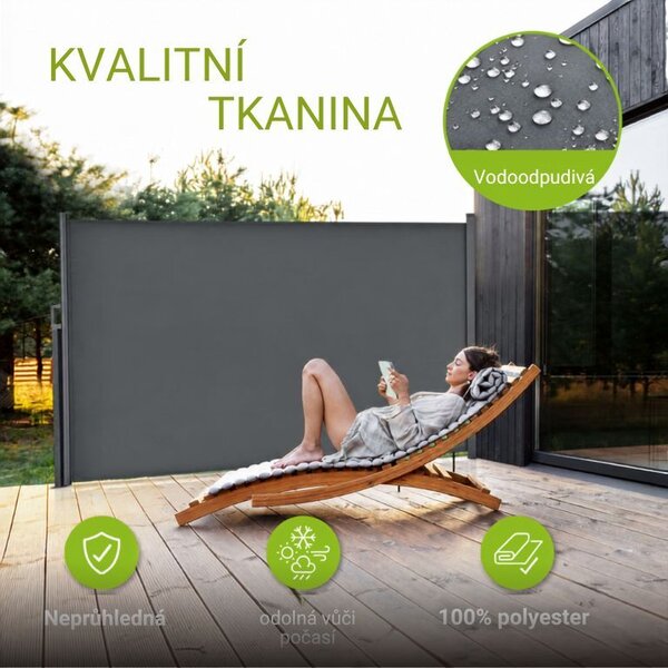 Výsuvná bočná zástena, 300 x 180 cm, tmavosivá