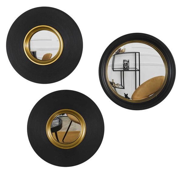 Zrkadlo Vinyl, čierne/zlaté, sada 3ks