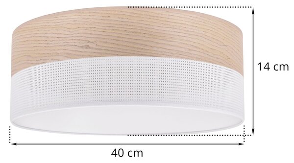 Stropné svietidlo Wood, 1x béžová dubová dýha/biele PVC tienidlo, (biele plexisklo), (fi 40cm)
