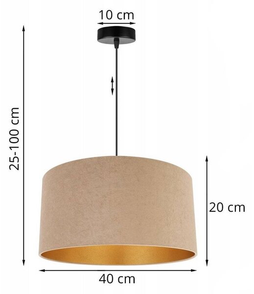 Závesné svietidlo Mediolan, 1x tmavobéžové/zlaté textilné tienidlo, (fi 40cm)