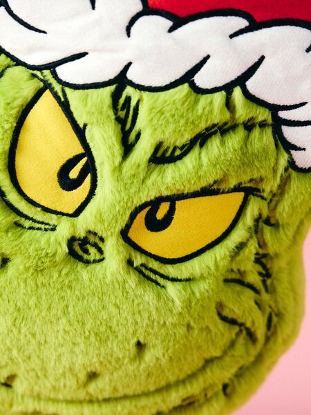 Sinsay - Kožušinový dekoračný vankúš s vianočným motívom Grinch - žlto-zelená