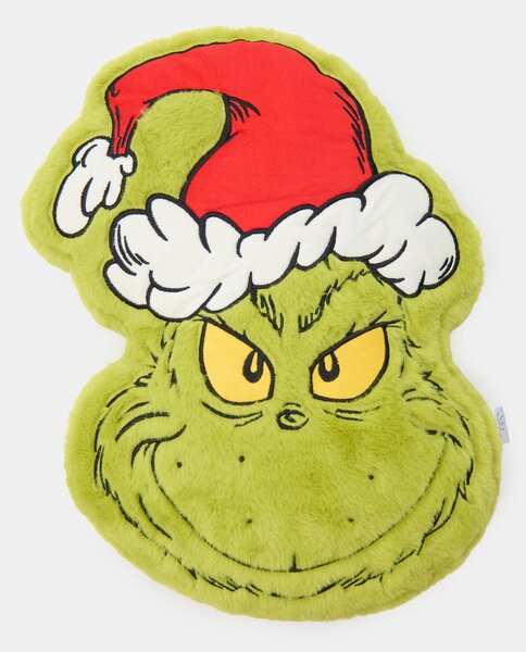 Sinsay - Kožušinový dekoračný vankúš s vianočným motívom Grinch - žlto-zelená