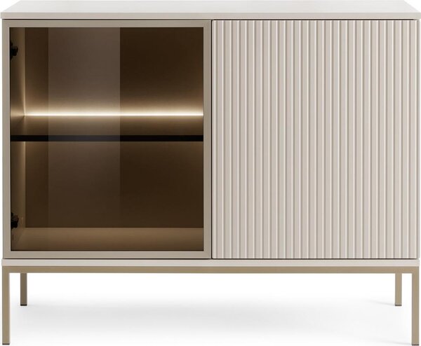 Moderná úzka komoda s vrúbkovaným čelom, 104 × 83 × 39 cm, kašmír / zlatá