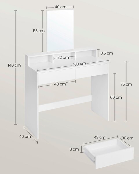 TOALETNÝ STOLÍK, biela, 100/140/40 cm Boxxx - Online Only drobný nábytok, Online Only