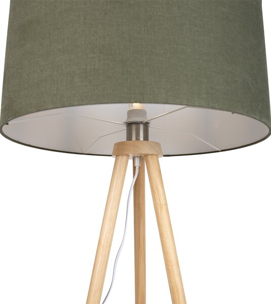 Drevená stojacia lampa s trojnožkou so zeleným tienidlom 50 cm - Lou