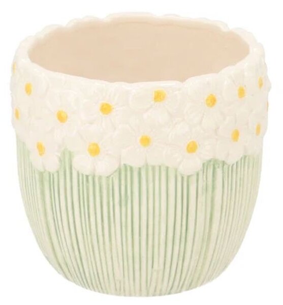 Bielo-zelený obal na kvetináč s reliéfom kvetov Jane Flower - Ø 10*9 cm - daan kromhout