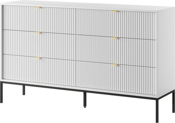 Komoda: 6 zásuviek, biela, čierne nohy, 154 x 39 x 83 cm