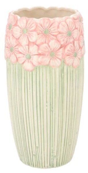 Ružovo-zelená vázička s reliéfom kvetov Jane Flower - Ø 11*21 cm - daan kromhout