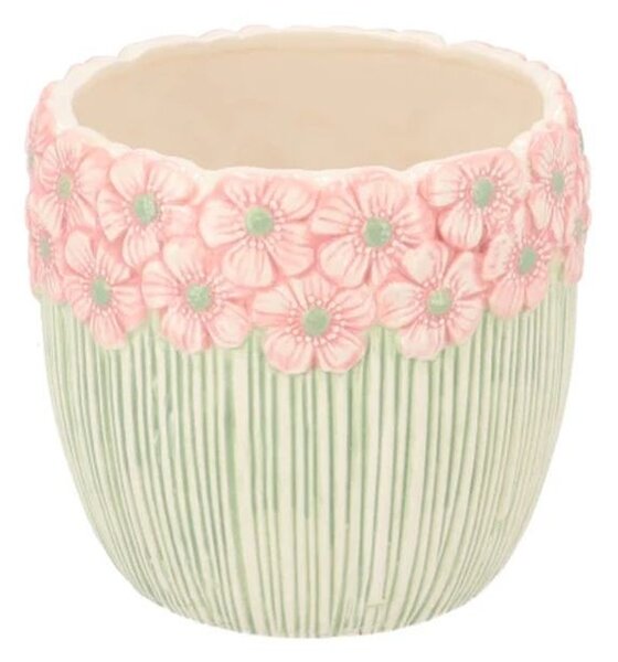 Ružovo-zelený obal na kvetináč s reliéfom kvetov Jane Flower - Ø 13*11cm - daan kromhout