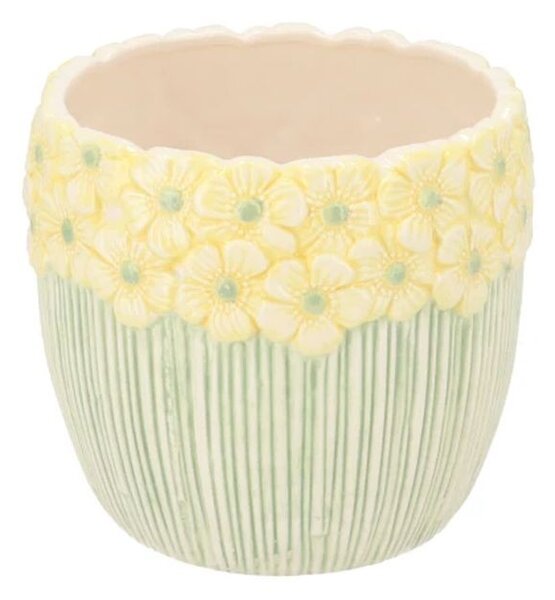 Ružovo-zelený obal na kvetináč s reliéfom kvetov Jane Flower - Ø 15*13 cm - daan kromhout