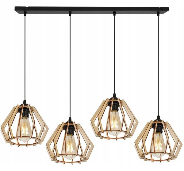 Závesné svietidlo Timber, 4x drevené tienidlo