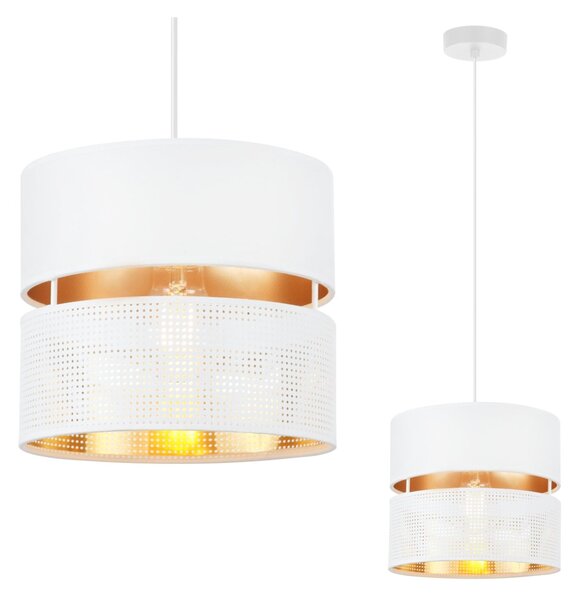 Závesné svietidlo Asti, 1x PVC/biele textilné tienidlo, (fi 20cm), g, w