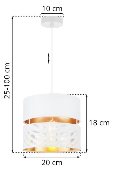 Závesné svietidlo Asti, 1x PVC/biele textilné tienidlo, (fi 20cm), g, w