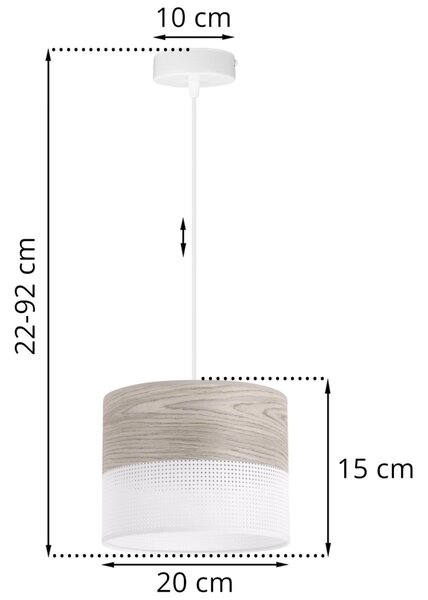 Závesné svietidlo Wood, 1x svetlobéžová dubová dýha/biele PVC tienidlo, (fi 20cm)