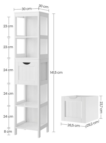 REGÁL DO KÚPEĽNE, biela, 30/141.5/30 cm MID.YOU - Kúpeľňové skrinky, Online Only