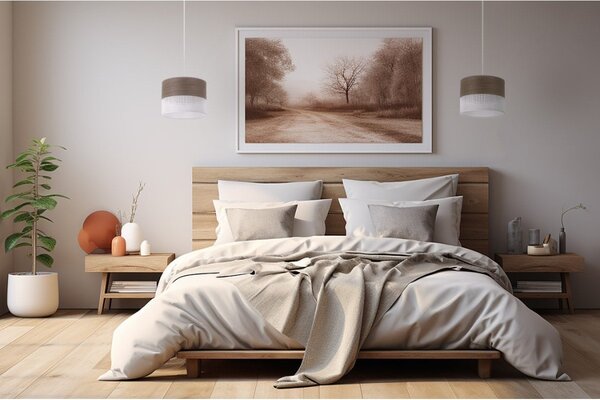 Závesné svietidlo Wood, 1x hnedá orechová dýha/biele PVC tienidlo, (fi 20cm)
