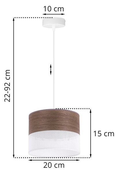 Závesné svietidlo Wood, 1x hnedá orechová dýha/biele PVC tienidlo, (fi 20cm)
