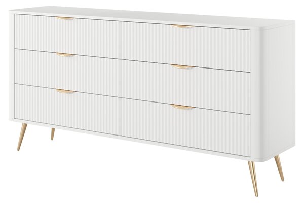 Komoda: 6 zásuviek, biela, 163 cm, 2 x 38 x 81 cm