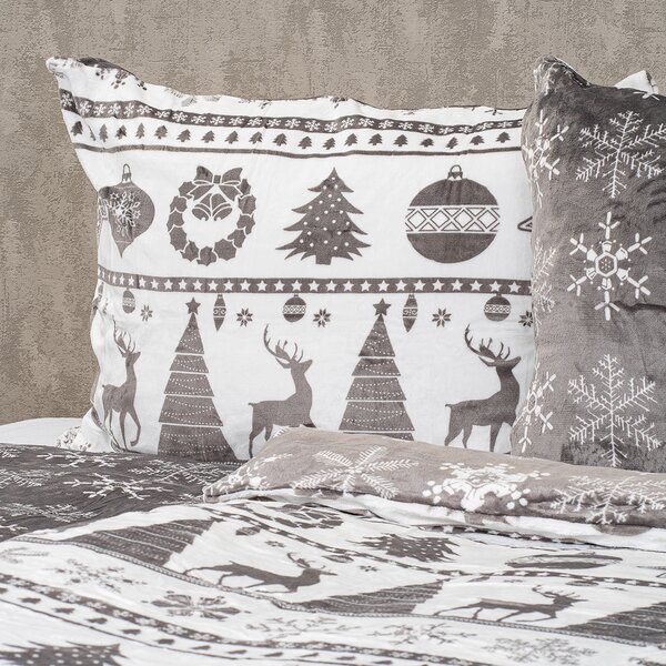 4Home Vianočné obliečky mikroflanel Christmas time sivá, 140 x 220 cm, 70 x 90 cm