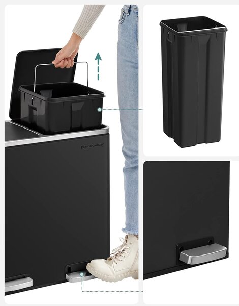 SONGMICS Odpadkový kôš Gerry 2x24 l čierny/strieborný
