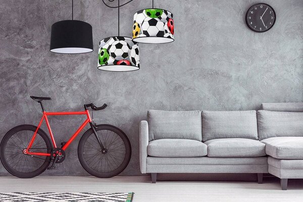Detské závesné svietidlo Soccer Spider, 3x textilné tienidlo so vzorom (mix 6 farieb), (výber z 2 farieb konštrukcie)