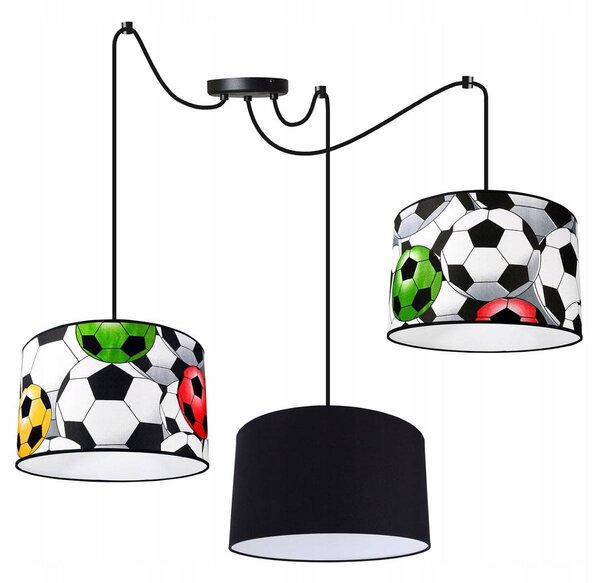 Detské závesné svietidlo Soccer Spider, 3x textilné tienidlo so vzorom (mix 6 farieb), (výber z 2 farieb konštrukcie)