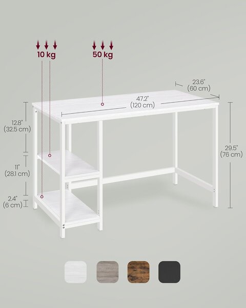 SONGMICS Písací stôl VASAGLE PENEE 120 cm biely