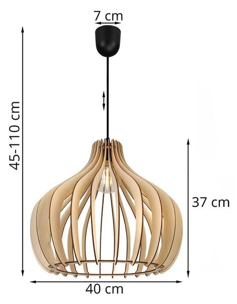 Závesné svietidlo Timber 3, 1x drevené tienidlo, lp