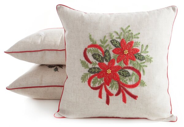 VIANOČNÁ DEKORAČNÁ OBLIEČKA NA VANKÚŠ POINSETTIA 45X45 CM VZOROVANÁ