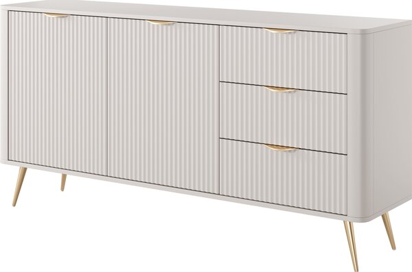 Komoda: 3 zásuvky, 2 dvierka, materiál: kašmír, zlaté nožičky, rozmer: 163 cm (výška), 2 x 81 cm (šírka), 2 x 38 cm (hĺbka)