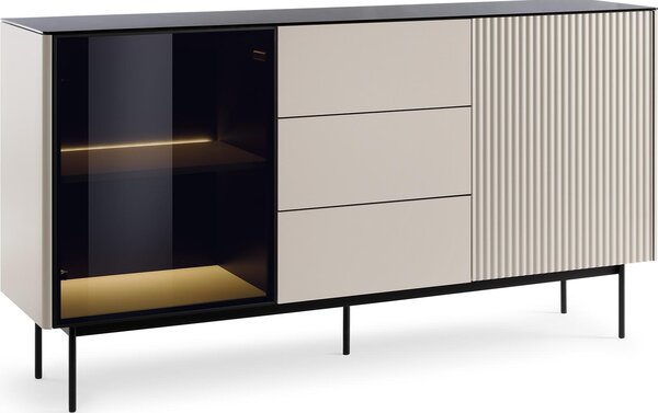 Komoda, materiál: kašmír, rozmery: 157 x 84 x 39 cm, farba: béžová, rozmery: 157 x 84 x 39 cm