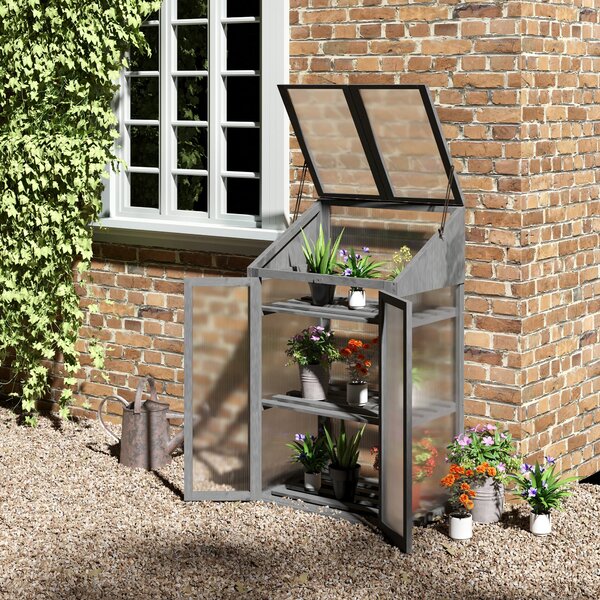 OUTSUNNY Polykarbonátový mini skleník s tromi policami 70 x 50 x 120 cm sivý