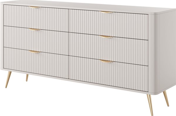 Komoda: 6 zásuviek, materiál kašmír, zlaté nožičky, rozmer 163 x 2 x 81,2 x 38 cm