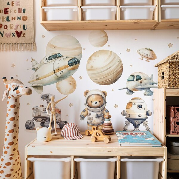 Detská nálepka na stenu Space adventure - medvedík vo vesmíre