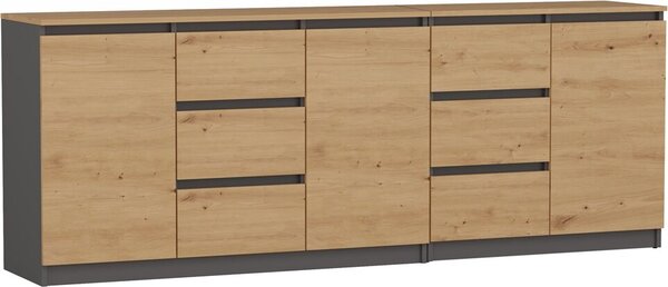Komoda, antracit / dub Artisan, 200 x 75 x 40 cm