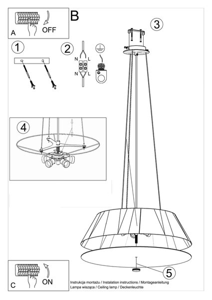 Závesné svietidlo Vega, 1x čierne textilné tienidlo, (biele sklo), (fi 60 cm)