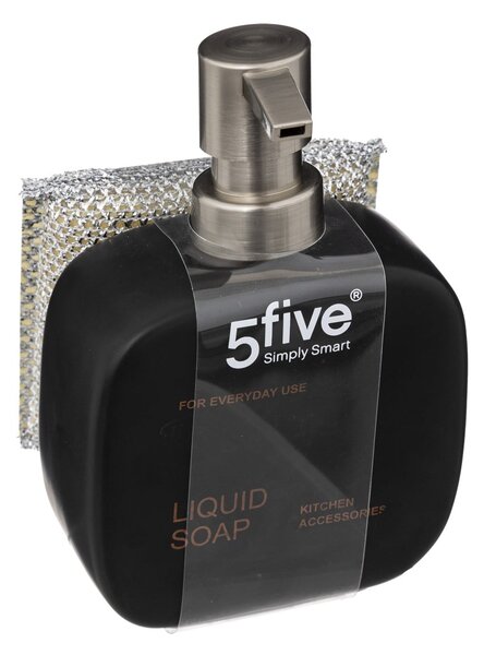 Dávkovač mydla Five, čierna/s prvkami vo farbe nerez, 400 ml