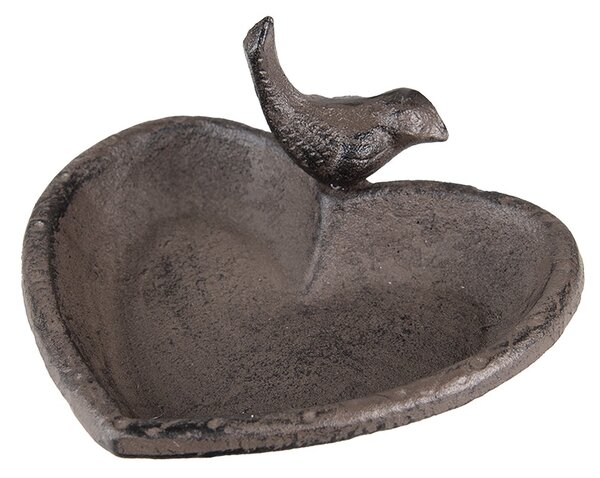 Hnedé liatinové náustok/krmítko pre vtáčiky v tvare srdca - 16*14*8 cm - Clayre & Eef