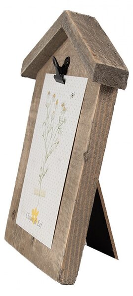 Hnedý antik drevený fotorámik domček s klipom Clipp - 17*3*21 cm / 10*15 cm - Clayre & Eef